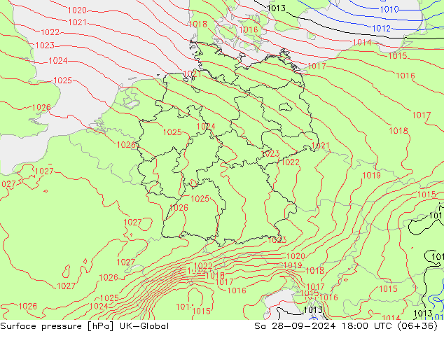 Luchtdruk (Grond) UK-Global za 28.09.2024 18 UTC