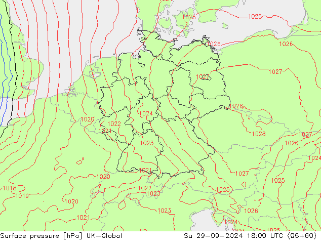 Luchtdruk (Grond) UK-Global zo 29.09.2024 18 UTC