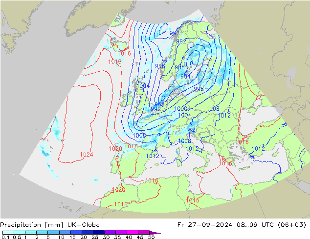 降水 UK-Global 星期五 27.09.2024 09 UTC