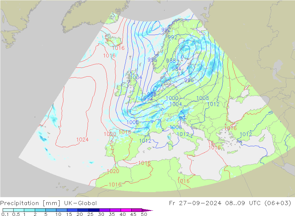 降水 UK-Global 星期五 27.09.2024 09 UTC