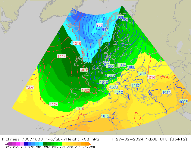 Dikte700-1000 hPa UK-Global vr 27.09.2024 18 UTC