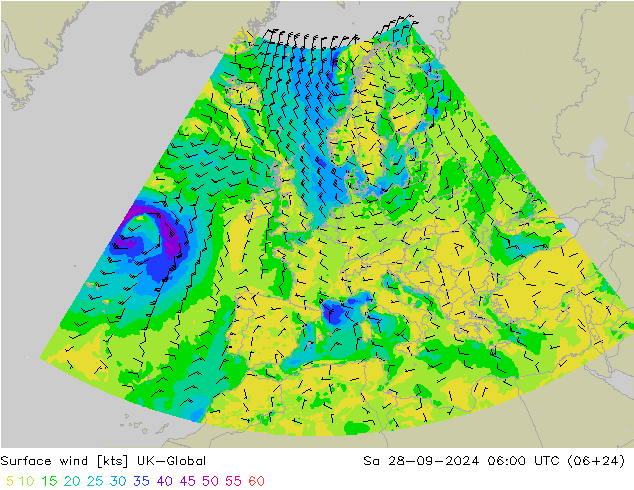 风 10 米 UK-Global 星期六 28.09.2024 06 UTC