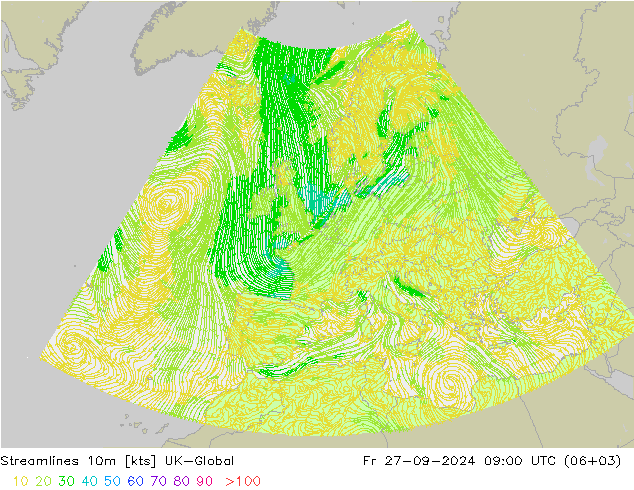 风 10m UK-Global 星期五 27.09.2024 09 UTC