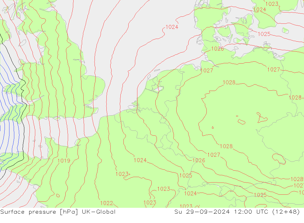 Luchtdruk (Grond) UK-Global zo 29.09.2024 12 UTC