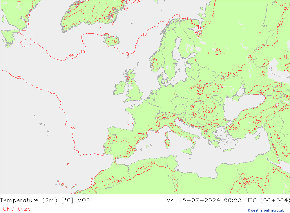 温度图 MOD 星期一 15.07.2024 00 UTC
