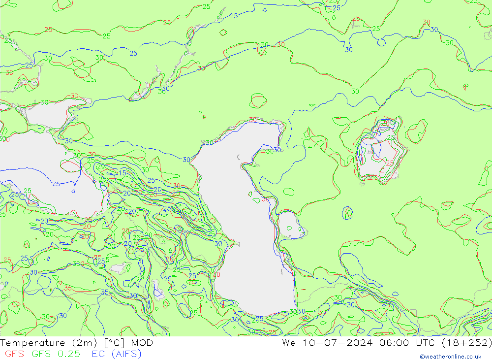 Temperatuurkaart (2m) MOD wo 10.07.2024 06 UTC