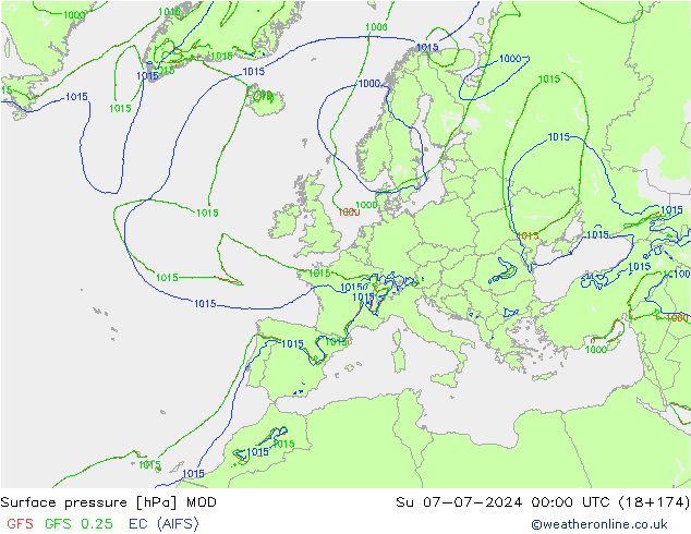 地面气压 MOD 星期日 07.07.2024 00 UTC