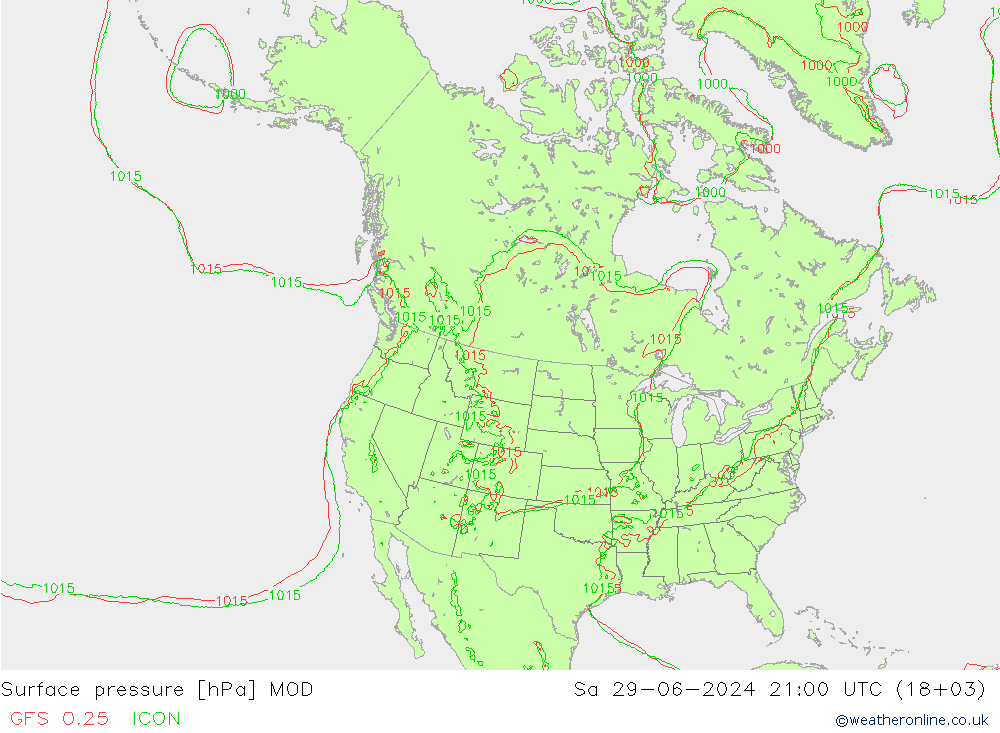 地面气压 MOD 星期六 29.06.2024 21 UTC