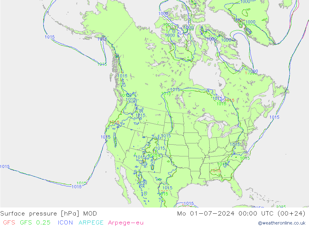 地面气压 MOD 星期一 01.07.2024 00 UTC