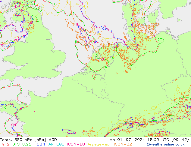 Temp. 850 hPa MOD ma 01.07.2024 18 UTC