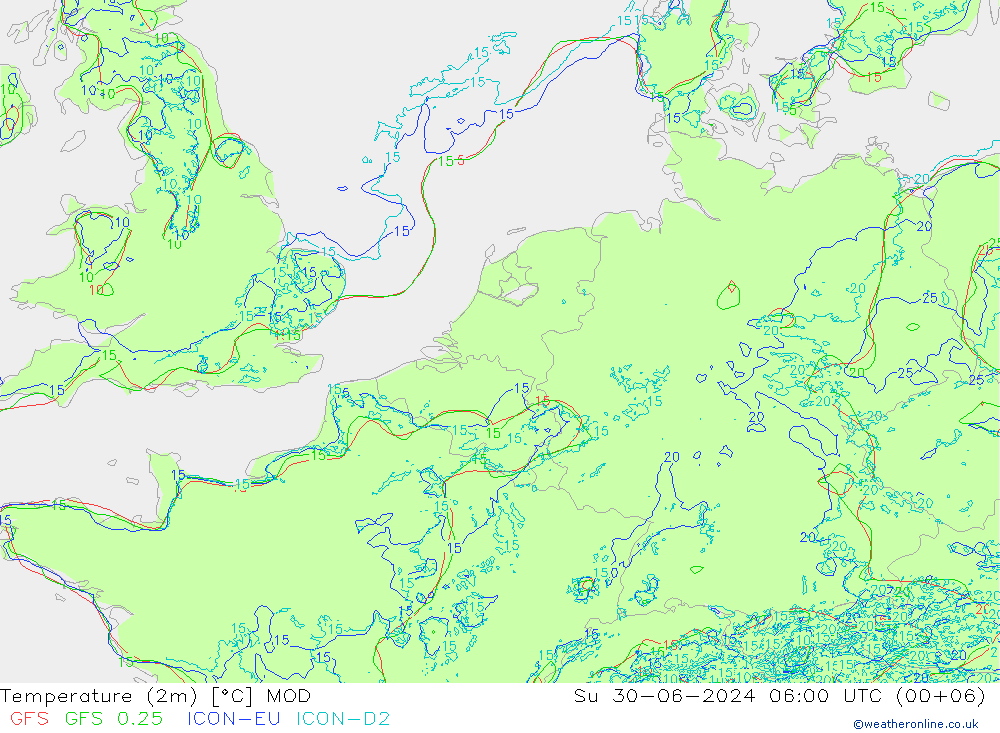 温度图 MOD 星期日 30.06.2024 06 UTC