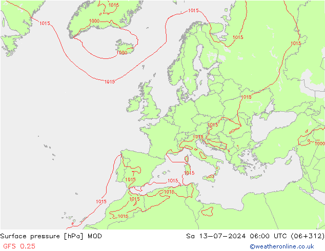 地面气压 MOD 星期六 13.07.2024 06 UTC