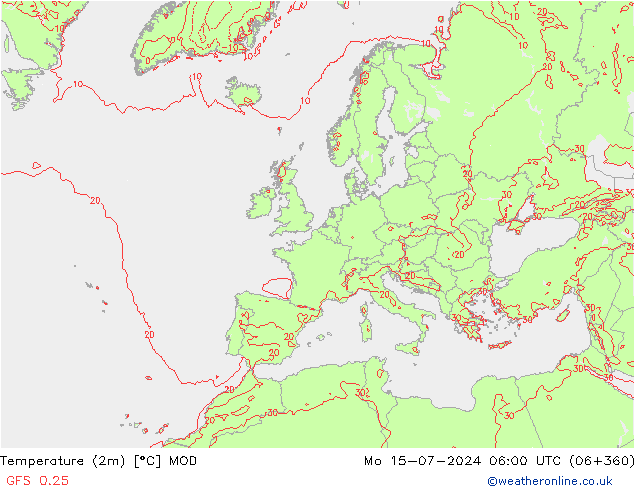 温度图 MOD 星期一 15.07.2024 06 UTC