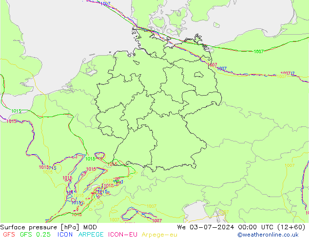 Luchtdruk (Grond) MOD wo 03.07.2024 00 UTC