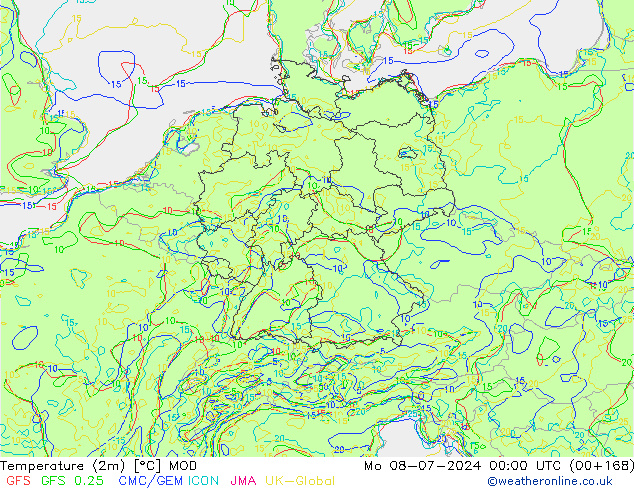 Temperatuurkaart (2m) MOD ma 08.07.2024 00 UTC