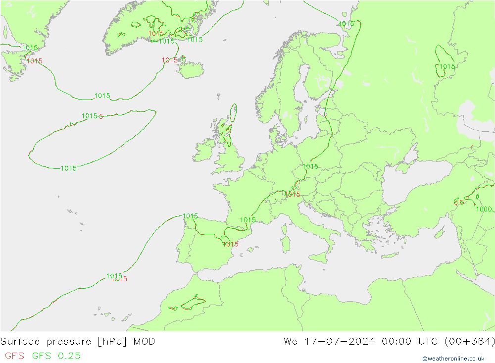 Luchtdruk (Grond) MOD wo 17.07.2024 00 UTC