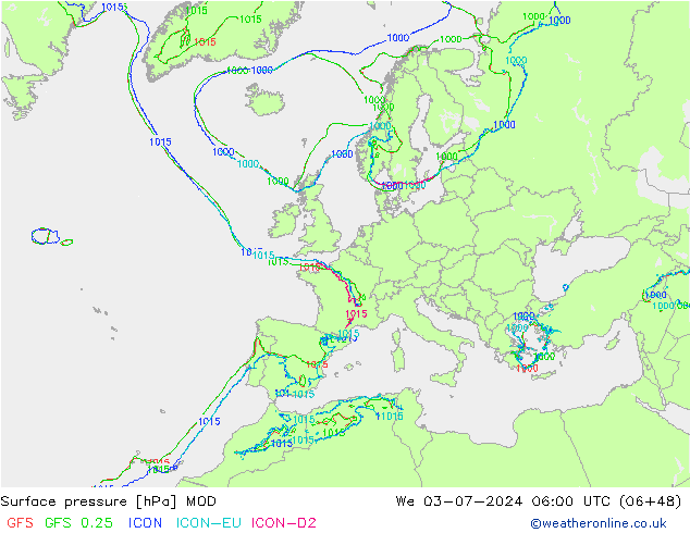 Luchtdruk (Grond) MOD wo 03.07.2024 06 UTC