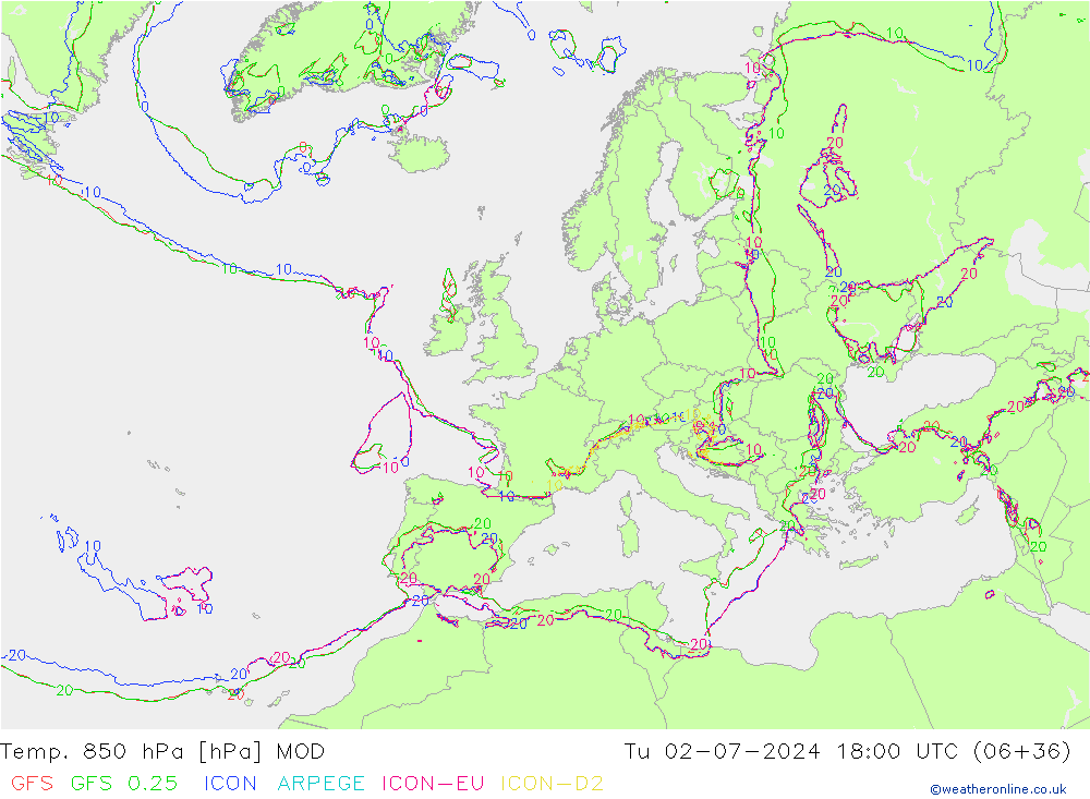 Temp. 850 hPa MOD di 02.07.2024 18 UTC