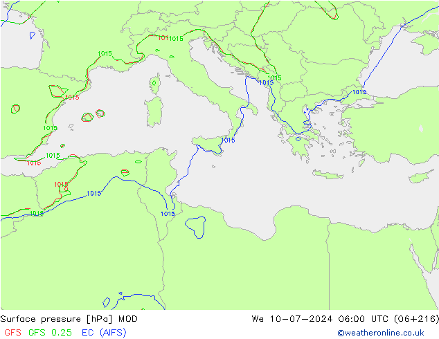 Luchtdruk (Grond) MOD wo 10.07.2024 06 UTC