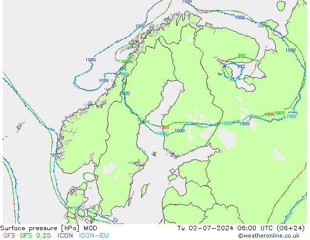 地面气压 MOD 星期二 02.07.2024 06 UTC