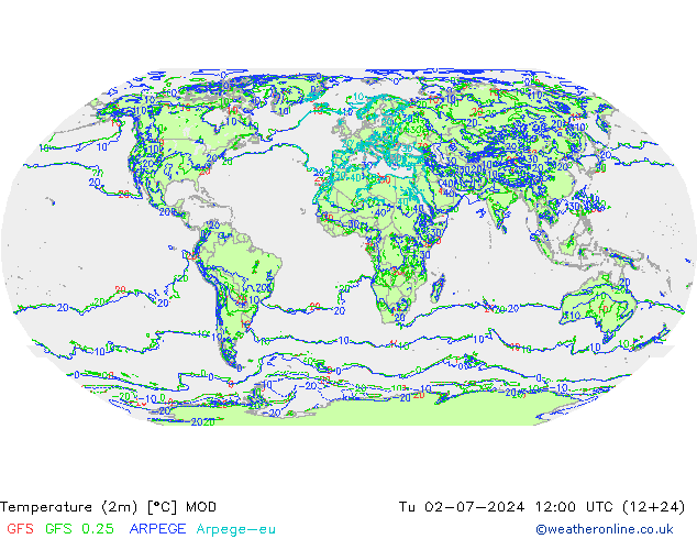温度图 MOD 星期二 02.07.2024 12 UTC