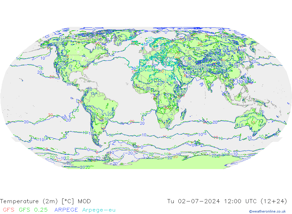 温度图 MOD 星期二 02.07.2024 12 UTC
