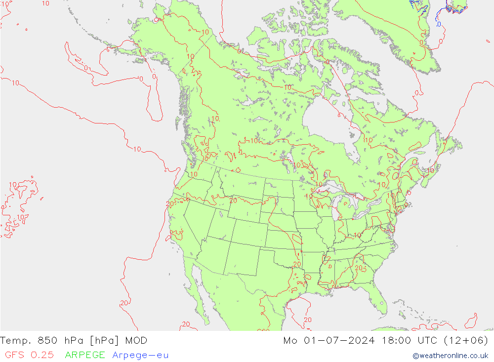 Temp. 850 hPa MOD 星期一 01.07.2024 18 UTC