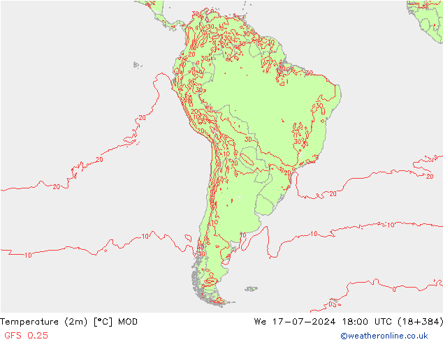 Temperatuurkaart (2m) MOD wo 17.07.2024 18 UTC