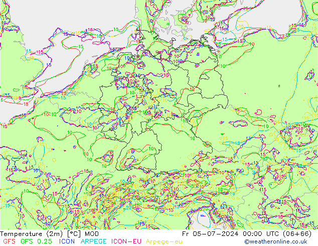 Temperatuurkaart (2m) MOD vr 05.07.2024 00 UTC