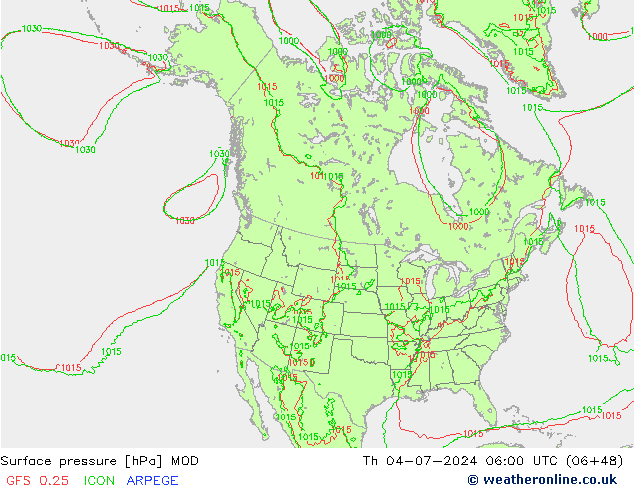 地面气压 MOD 星期四 04.07.2024 06 UTC