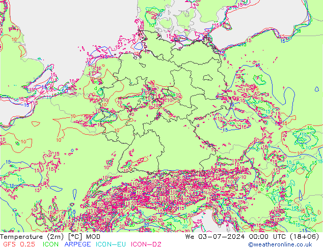 Temperatuurkaart (2m) MOD wo 03.07.2024 00 UTC