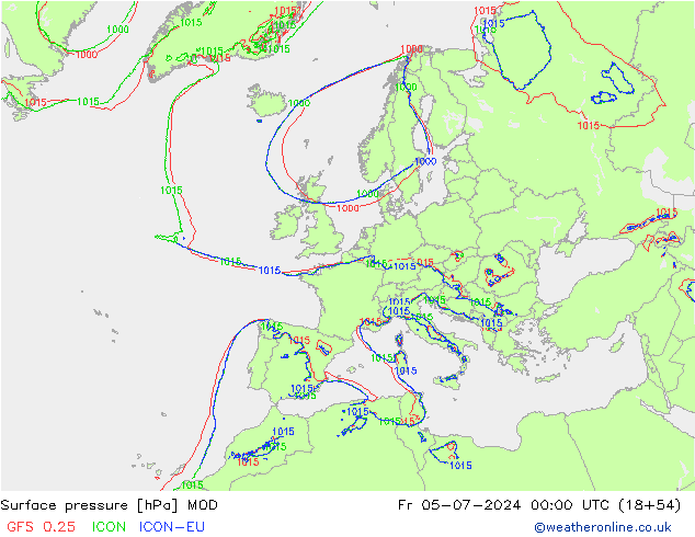 地面气压 MOD 星期五 05.07.2024 00 UTC