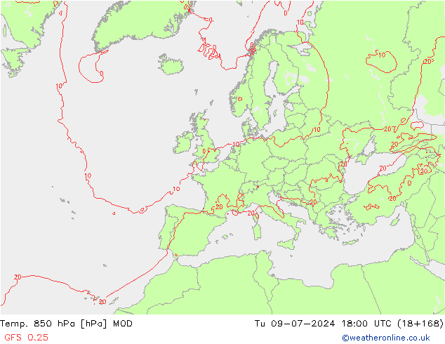 Temp. 850 hPa MOD di 09.07.2024 18 UTC