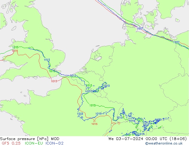 Luchtdruk (Grond) MOD wo 03.07.2024 00 UTC