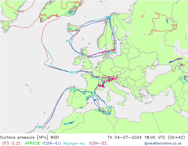 地面气压 MOD 星期四 04.07.2024 18 UTC