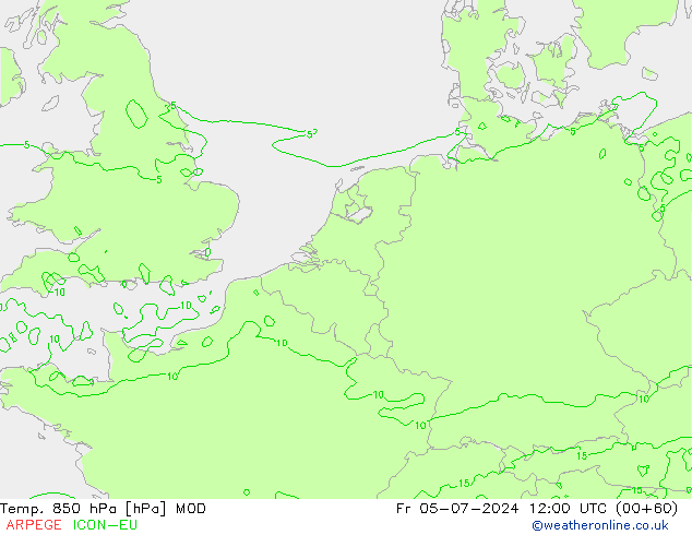 Temp. 850 hPa MOD vr 05.07.2024 12 UTC