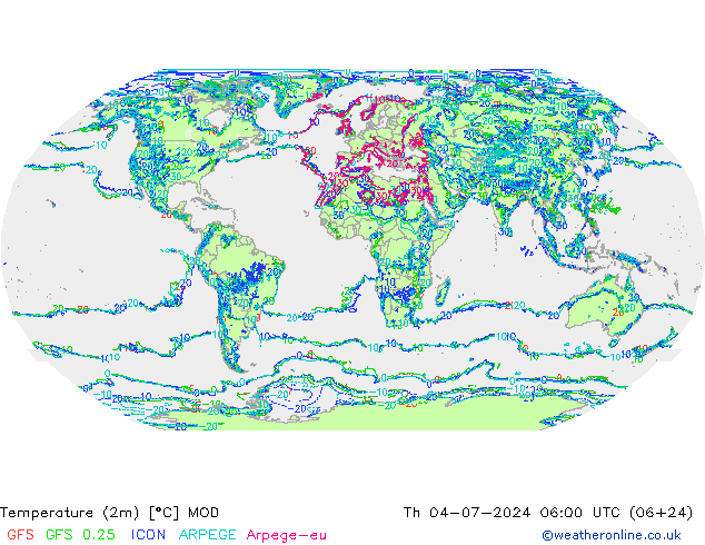 Temperatuurkaart (2m) MOD do 04.07.2024 06 UTC