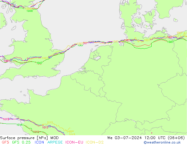 Luchtdruk (Grond) MOD wo 03.07.2024 12 UTC