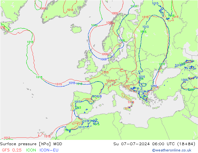 地面气压 MOD 星期日 07.07.2024 06 UTC