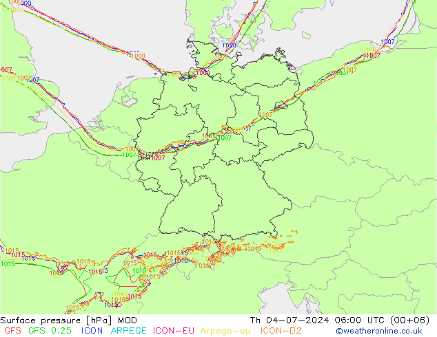 地面气压 MOD 星期四 04.07.2024 06 UTC