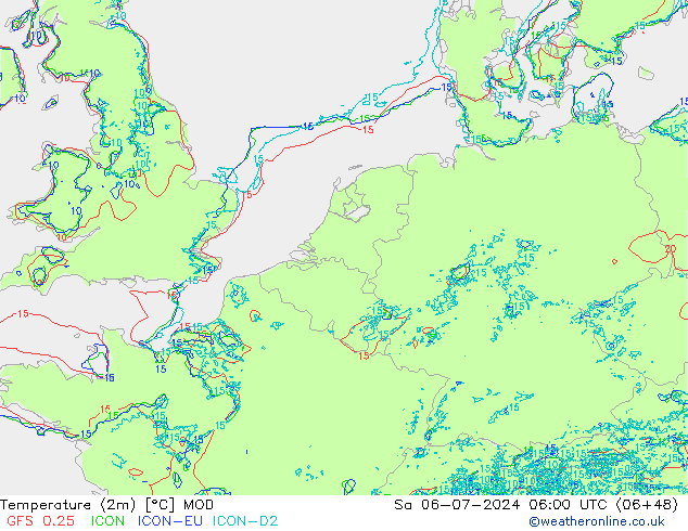 温度图 MOD 星期六 06.07.2024 06 UTC