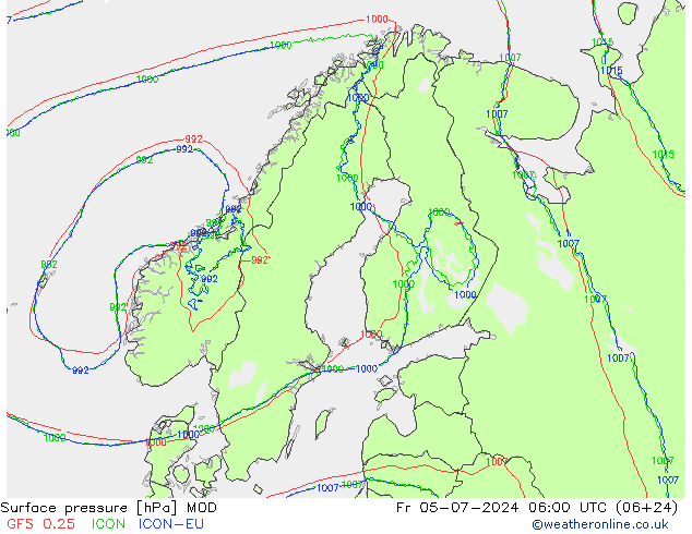 地面气压 MOD 星期五 05.07.2024 06 UTC