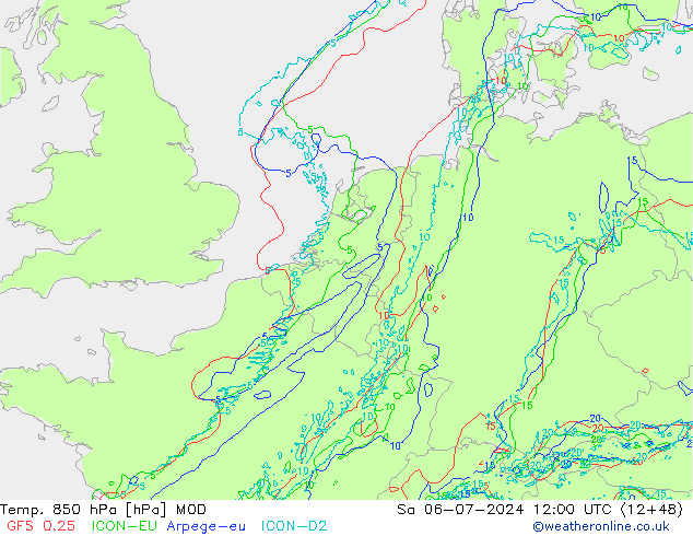 Temp. 850 hPa MOD za 06.07.2024 12 UTC