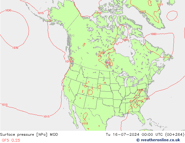 地面气压 MOD 星期二 16.07.2024 00 UTC