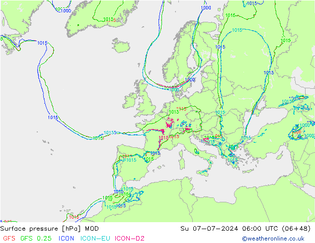 地面气压 MOD 星期日 07.07.2024 06 UTC