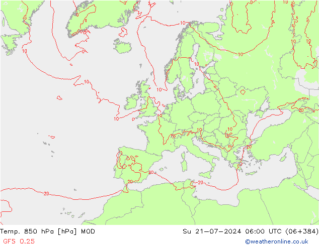 Temp. 850 hPa MOD 星期日 21.07.2024 06 UTC
