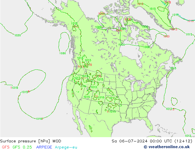 地面气压 MOD 星期六 06.07.2024 00 UTC