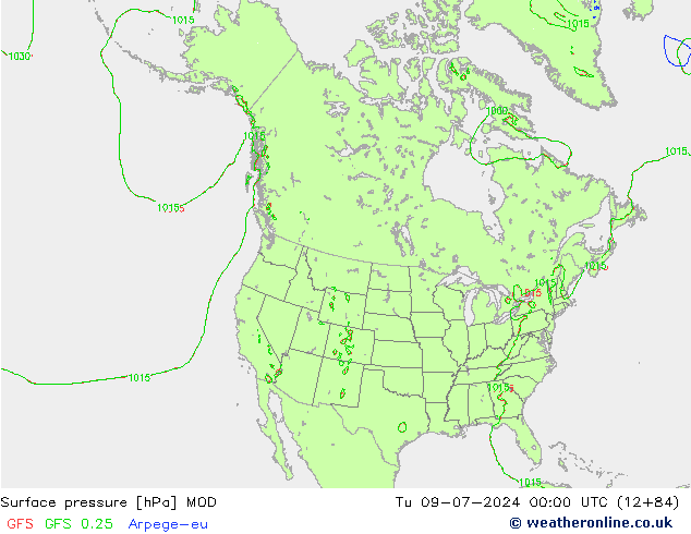 地面气压 MOD 星期二 09.07.2024 00 UTC