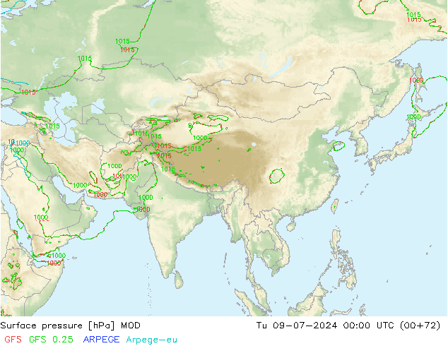Luchtdruk (Grond) MOD di 09.07.2024 00 UTC