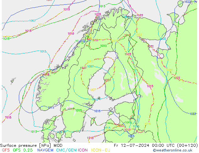 地面气压 MOD 星期五 12.07.2024 00 UTC
